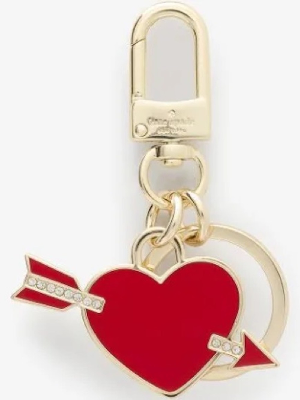 Kate Spade Love Shack Heart Arrow Crystal Bag Charm Key Fob Gold Tone - NWT